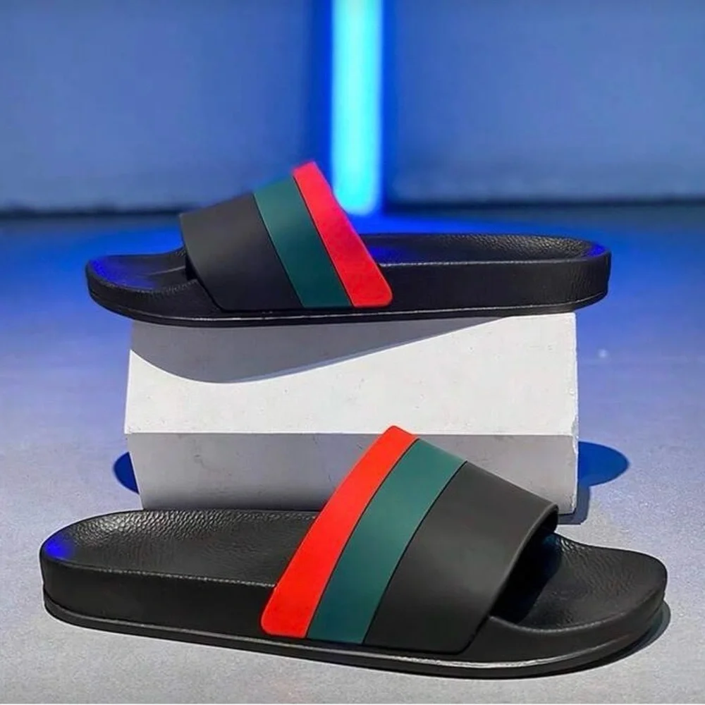 SHEIN Black Slide Sandals with Red and Green Stripes - Picture 4 of 7